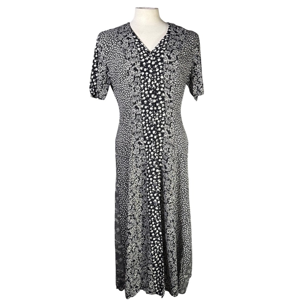 Jamie Brooke Vintage Floral Patchwork Button Front Lace Up Back Midi Dress L